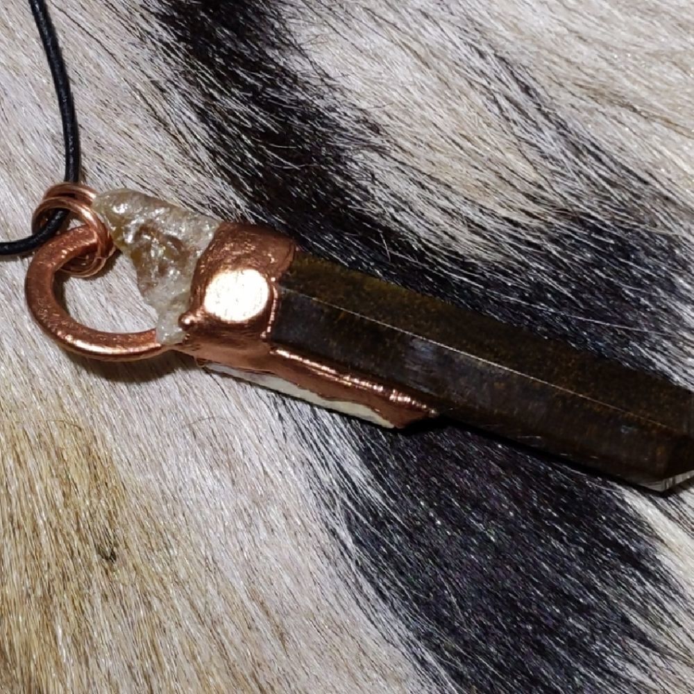 'Terrawver' Australian White Opal, Tigers Eye Tower & Raw Citrine Necklace - Picture 7 of 8